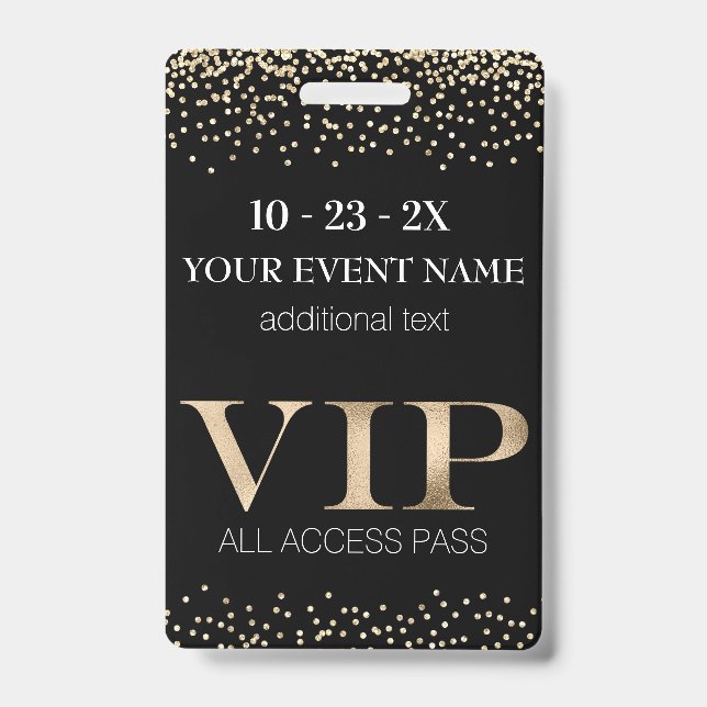 Tarjeta De Identificación Paso VIP de evento Black and Gold (Parte frontal)
