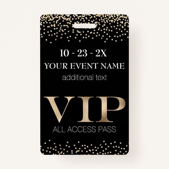 Tarjeta De Identificación Paso VIP de evento Black and Gold (Anverso)