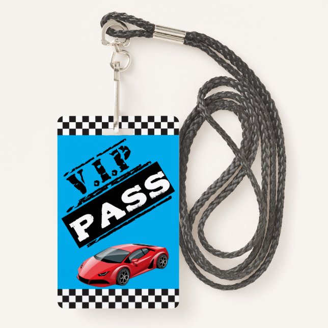 Tarjeta De Identificación Pasos VIP de cumpleaños de Guay Blue Race Car (Anverso son cordón)