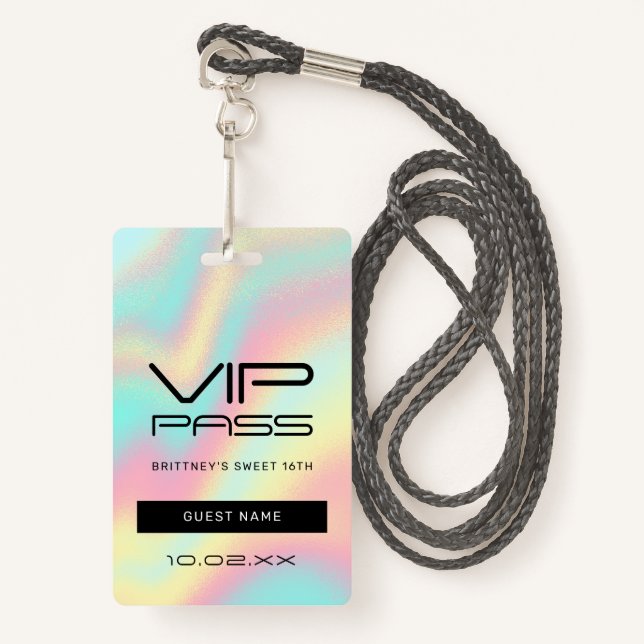 Tarjeta De Identificación Pastel arcoiris Dulce 16º Pase VIP Lanyard (Anverso son cordón)