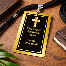 Tarjeta De Identificación Pastor De La Iglesia Clásico Oro Y Negro