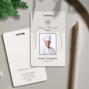 Tarjeta De Identificación Pastoral Chef Panadería Empleado Foto Logo Gray