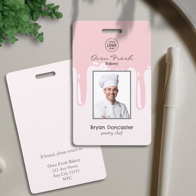 Tarjeta De Identificación Pastoral Chef Panadería Empleado Foto Logo Rosa (Subido por el creador)