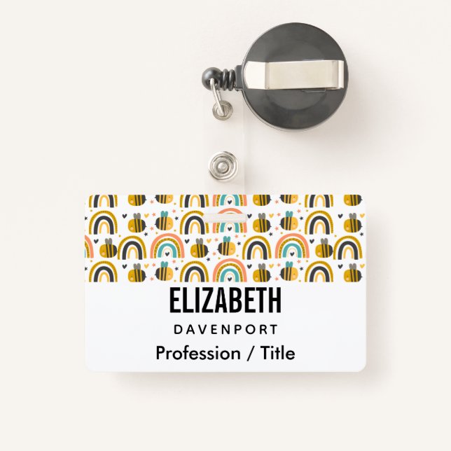 Tarjeta De Identificación Patrón de abejas y arbustos (Reverso retráctil)