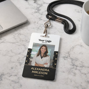 Tarjeta De Identificación Patrón de Corona Minimal de Lujo en Fotografía
