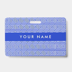 Tarjeta De Identificación Patrón de Cuadrados de Llave Meandro Griega Azul