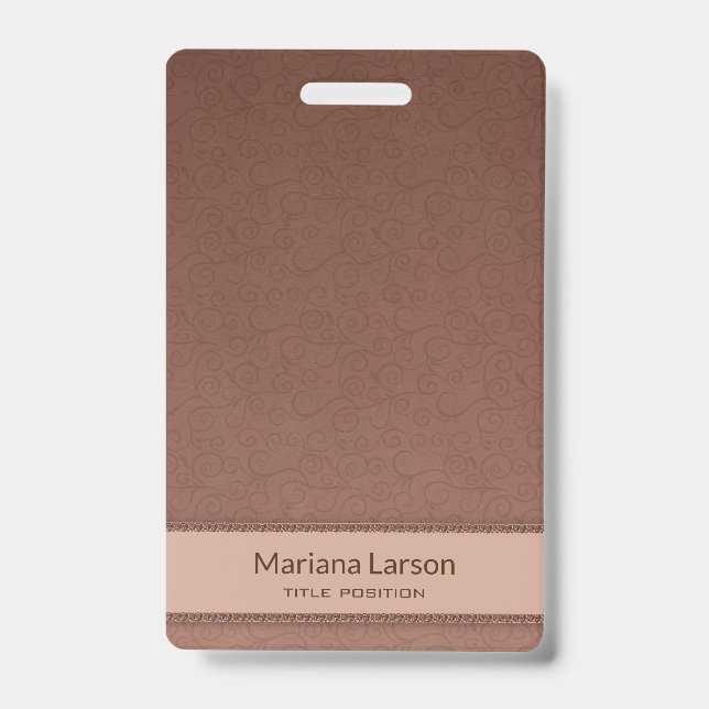 Tarjeta De Identificación Patrón de Damasco floral marrón (Anverso)