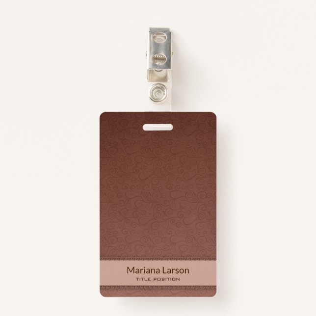 Tarjeta De Identificación Patrón de Damasco floral marrón (Anverso con clip)