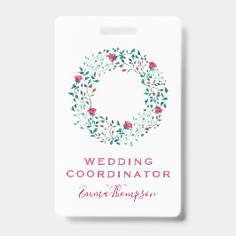 Tarjeta De Identificación Patrón de floral y follaje verde ruso | BODA