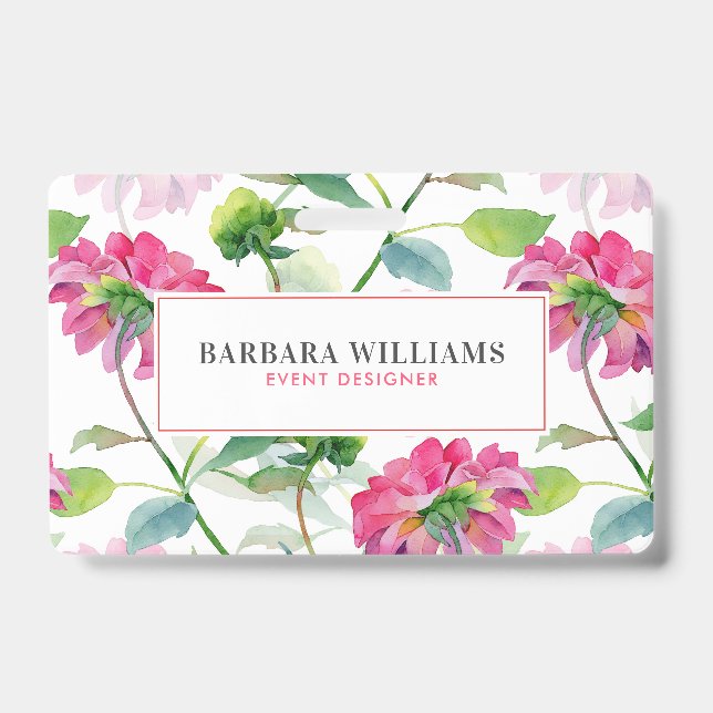 Tarjeta De Identificación Patrón de flores con acuarelas rosadas (Parte frontal)