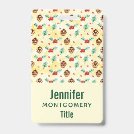 Tarjeta De Identificación Patrón de Navidad de Piñas y Acebo