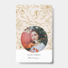 Tarjeta De Identificación Patrón de oro floral Minimalista moderno