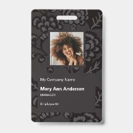 Tarjeta De Identificación Patrón floral gris y negro vibrante y negrita