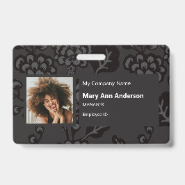 Tarjeta De Identificación Patrón floral gris y negro vibrante y negrita