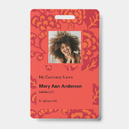 Tarjeta De Identificación Patrón floral rojo y Naranja vibrante y audaz