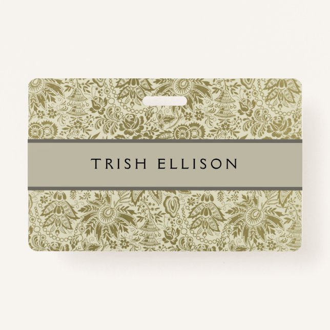 Tarjeta De Identificación Patrón floral Sage verde Damasco antiguo (Anverso)