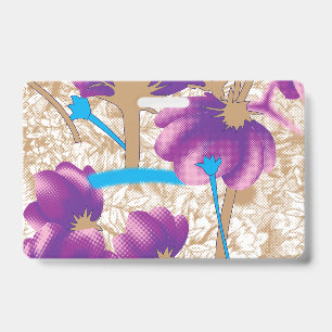 Tarjeta De Identificación Patrón floral vibrante con color púrpura y azul de