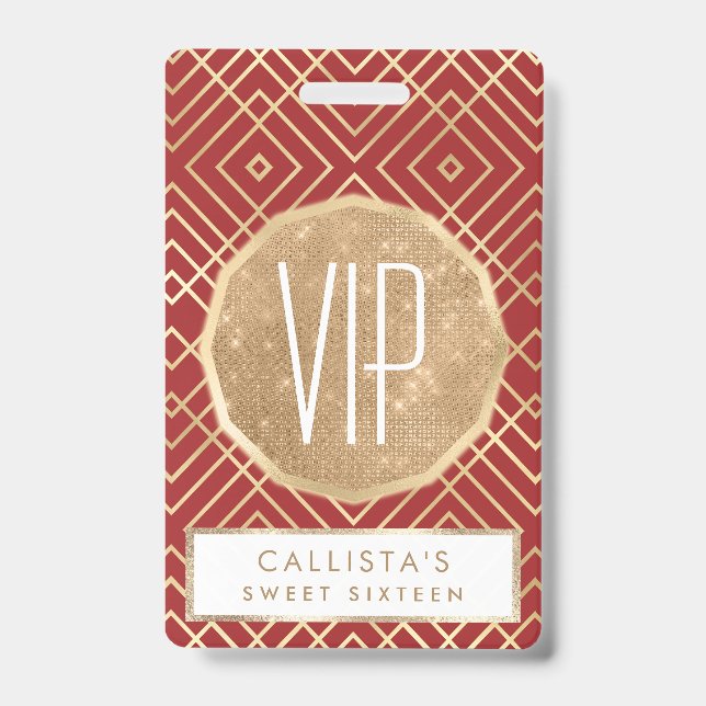 Tarjeta De Identificación Patrón geométrico Art Deco rojo chino moderno (Parte frontal)