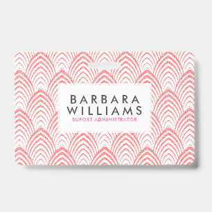 Tarjeta De Identificación Patrón geométrico art déco rosa y blanco