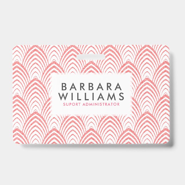 Tarjeta De Identificación Patrón geométrico art déco rosa y blanco (Parte frontal)