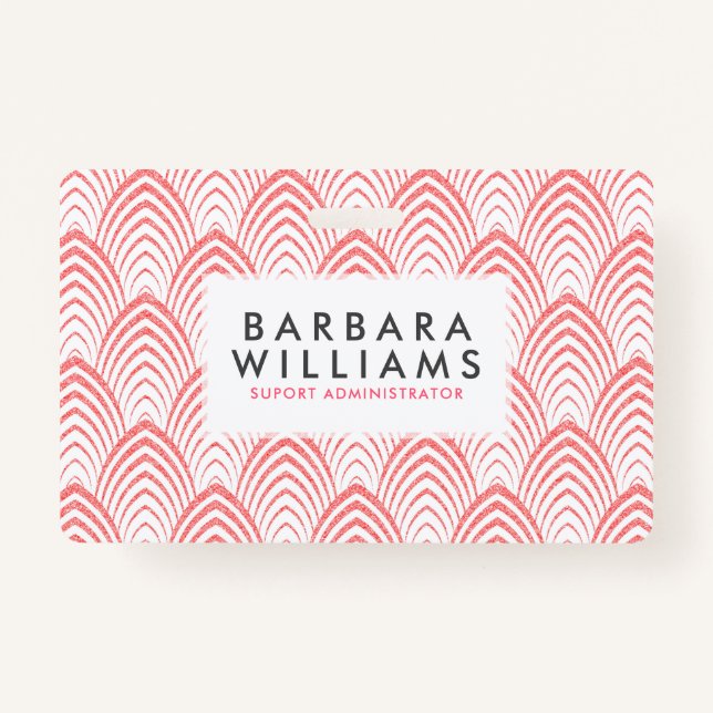 Tarjeta De Identificación Patrón geométrico Art-Decó rosa y blanco (Anverso)