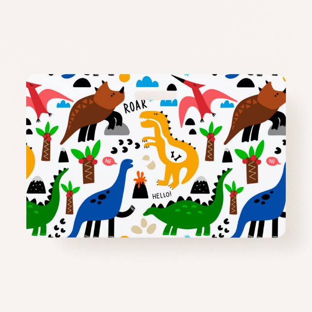 Tarjeta De Identificación Patrón ininterrumpido de dinosaurios (Anverso)