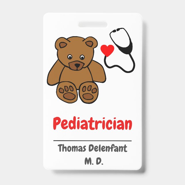 Tarjeta De Identificación Pediatra - estetoscopio cardíaco y de peluche (Parte frontal)