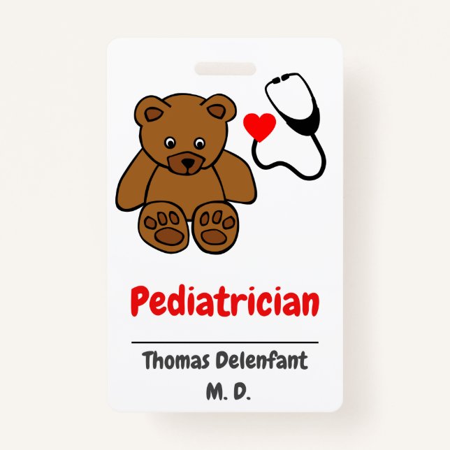 Tarjeta De Identificación Pediatra - estetoscopio cardíaco y de peluche (Anverso)
