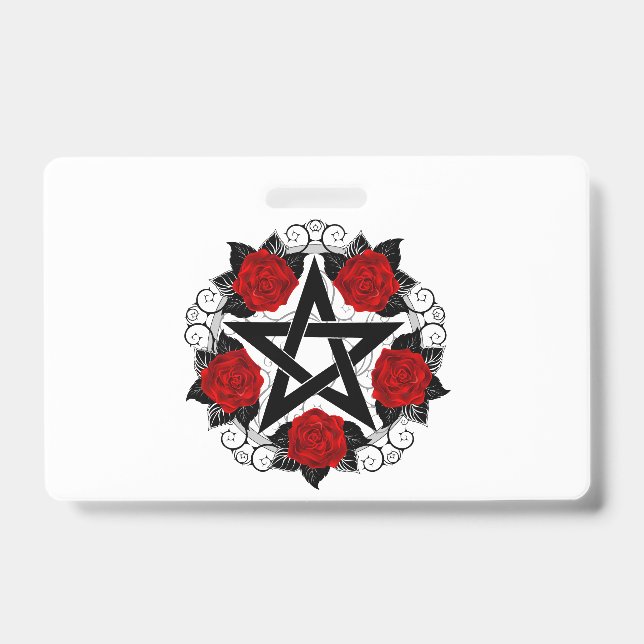 Tarjeta De Identificación Pentagram con rosas rojas (Parte frontal)