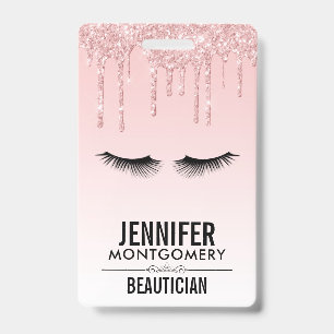 Tarjeta De Identificación Perforaciones modernas de Purpurina rosado y pesta