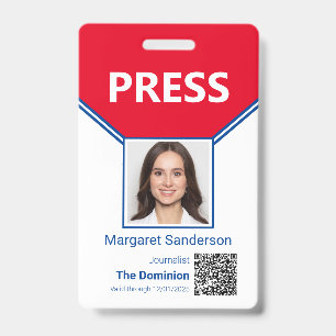 Tarjeta De Identificación Periodista Photo ID y QR Code Press