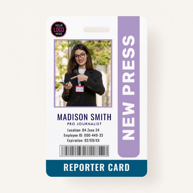 Tarjeta De Identificación Periodista Press Pass Photo ID (Anverso)