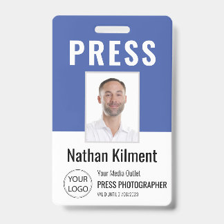 Tarjeta De Identificación Periodista Press Pass Photo Name ID Logo ID Blue