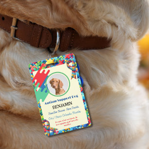 Tarjeta De Identificación Perro de Apoyo para Autismo ID Niño o Adulto