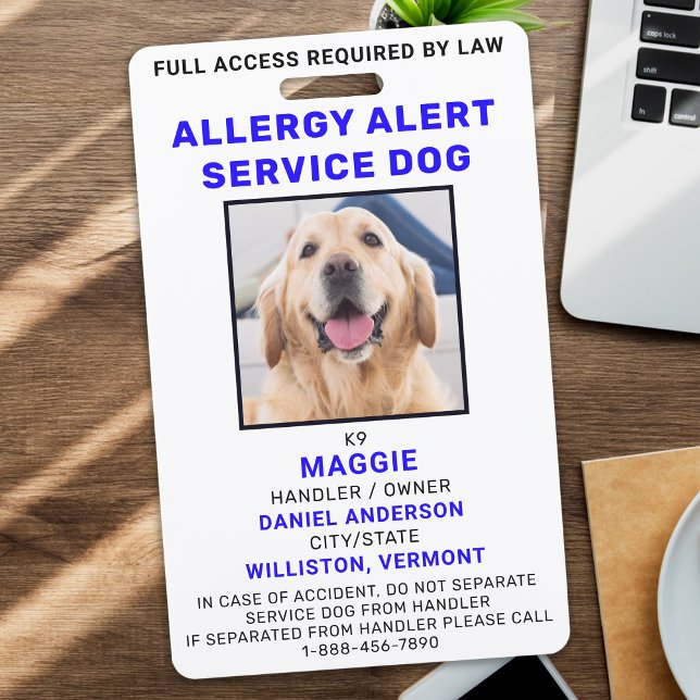 Tarjeta De Identificación Perro de Servicio de Alerta de Alergia con Foto Pe (Subido por el creador)