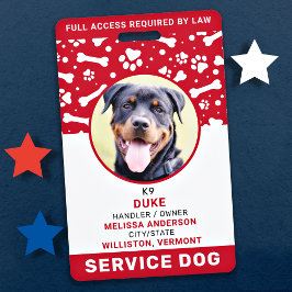 Tarjeta De Identificación Perro de Servicio Huellas Rojas Personalizadas de 