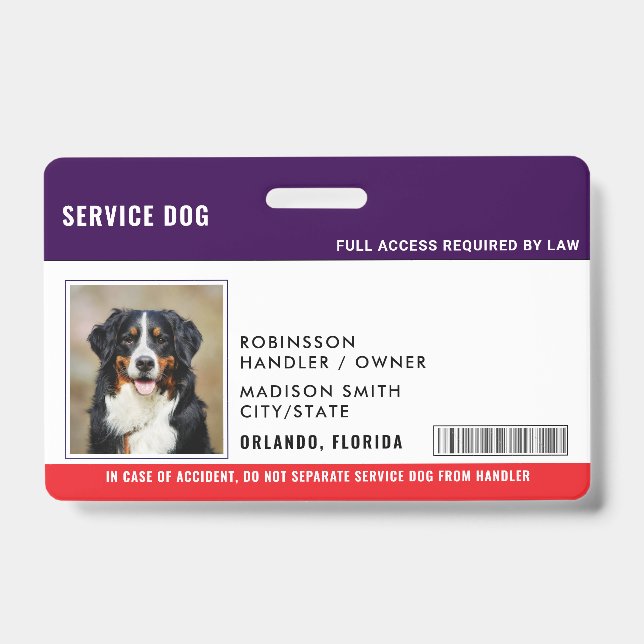 Tarjeta De Identificación Perro de Servicio Personalizado (Parte frontal)