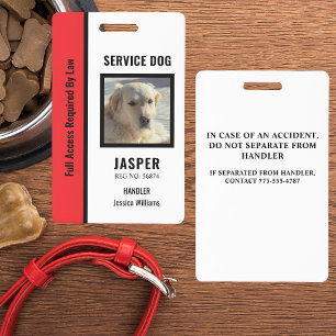 Tarjeta De Identificación Perro de Servicio Personalizado Oficial Rojo y Bla