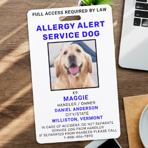 Tarjeta De Identificación Perro del servicio de alerta de alérgicos fotográf