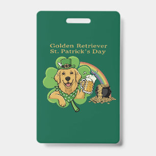 Tarjeta De Identificación Perro Golden Retriever Divertido Leprechaun del Dí