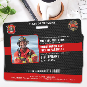 Tarjeta De Identificación Personalizable Bombero Departamento de Bomberos Fo