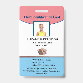 Tarjeta De Identificación Personalización de identificación de Chica de niño