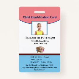 Tarjeta De Identificación Personalización de identificación de Chica de niño