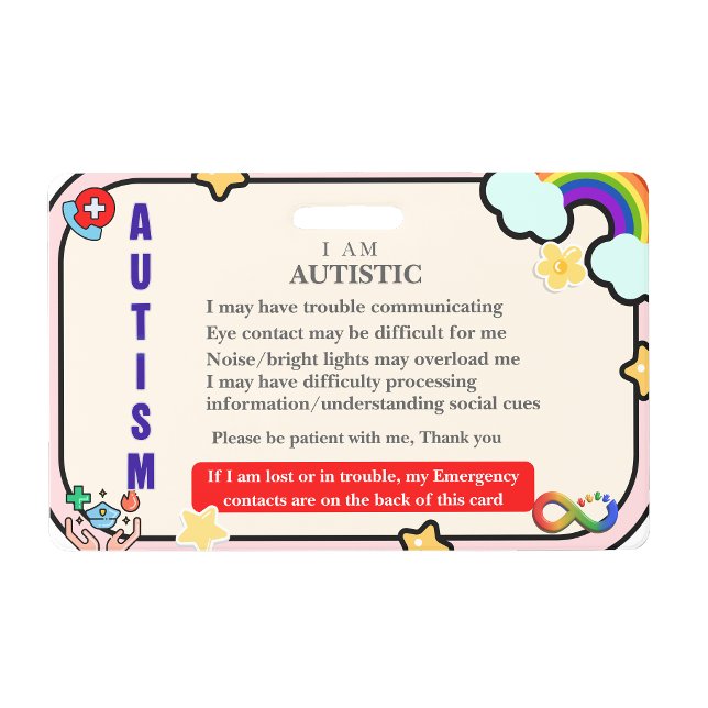 Tarjeta de Identificación Personalizada para el Au (Personalized Autism ID Card – Emergency Alert Badge)