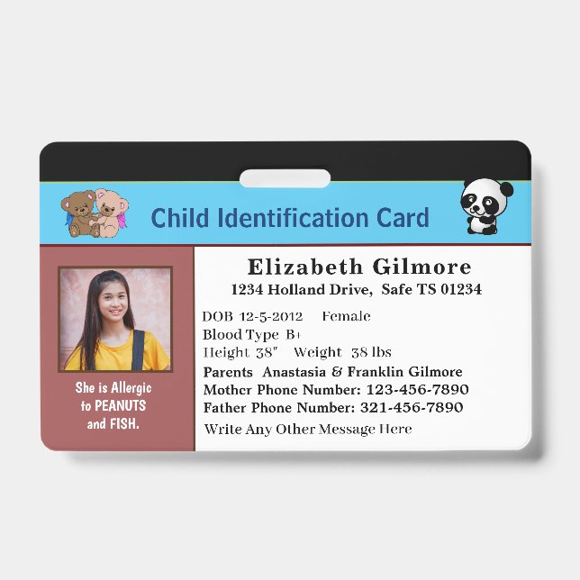 Tarjeta de identificación personalizada para niño  (Parte frontal)