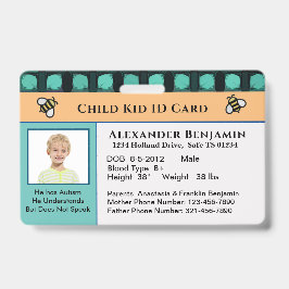 Tarjeta de identificación personalizada para niños