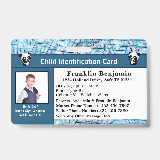 Tarjeta de identificación personalizada para niños (Parte frontal)