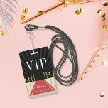 Tarjeta De Identificación Personalizado Alfombra Roja VIP Bat Mitzvah<br><div class="desc">Crea un ambiente de glam hollywoodiense en la celebración del bat mitzvah con estos pases VIP personalizados. La insignia de personalizable incluye una alfombra roja y fondo de cuerda de terciopelo con "VIP" y dos líneas de texto personalizado. Añada texto adicional al reverso, coronado con puntos de confeti dorados y...</div>