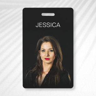 Tarjeta De Identificación Personalizado Black Minimal Corporate Employee Pho
