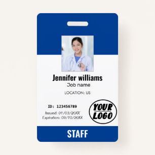 Tarjeta De Identificación Personalizado Blue Business Logo Empleado Foto con